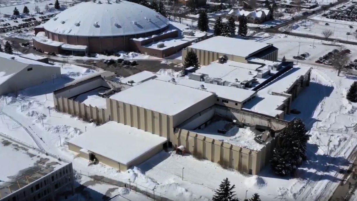 North Gym collapse aerial MSU